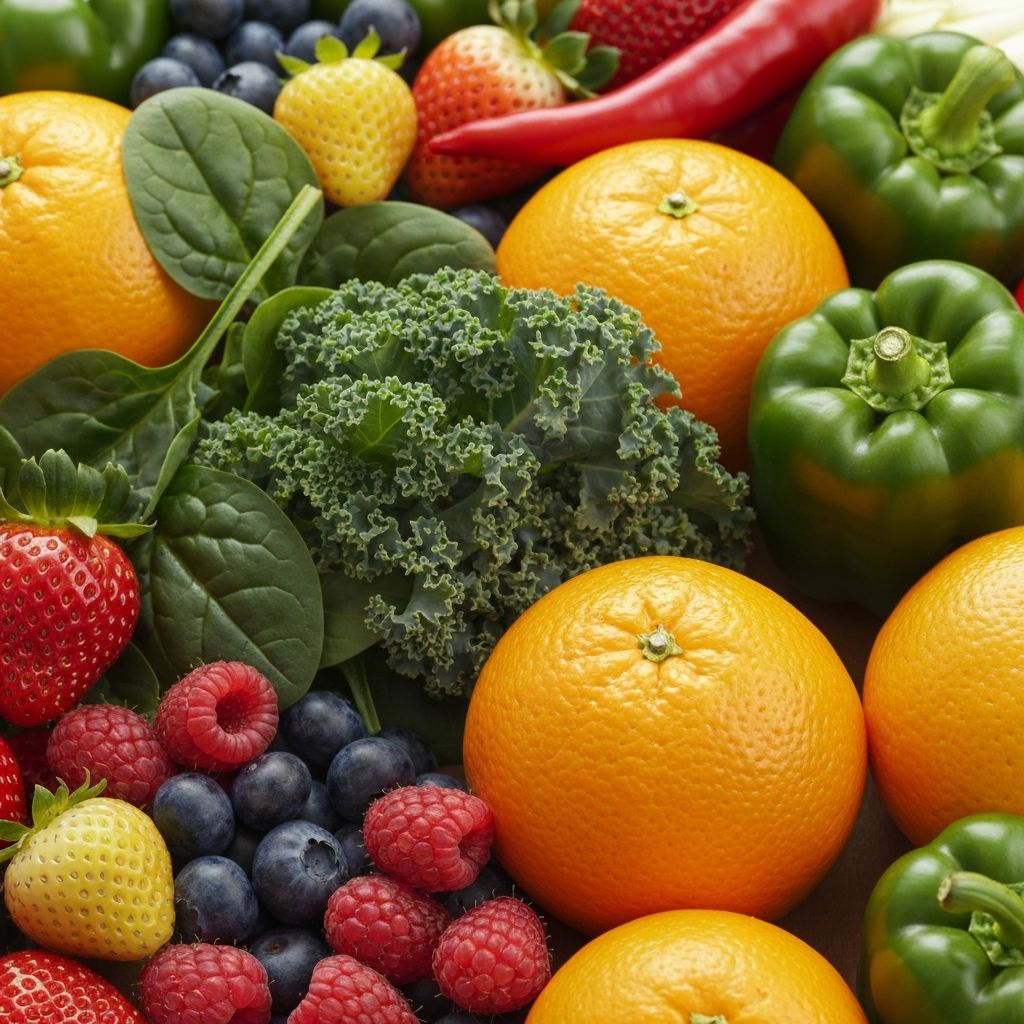 Colorful fresh vegetables and fruits